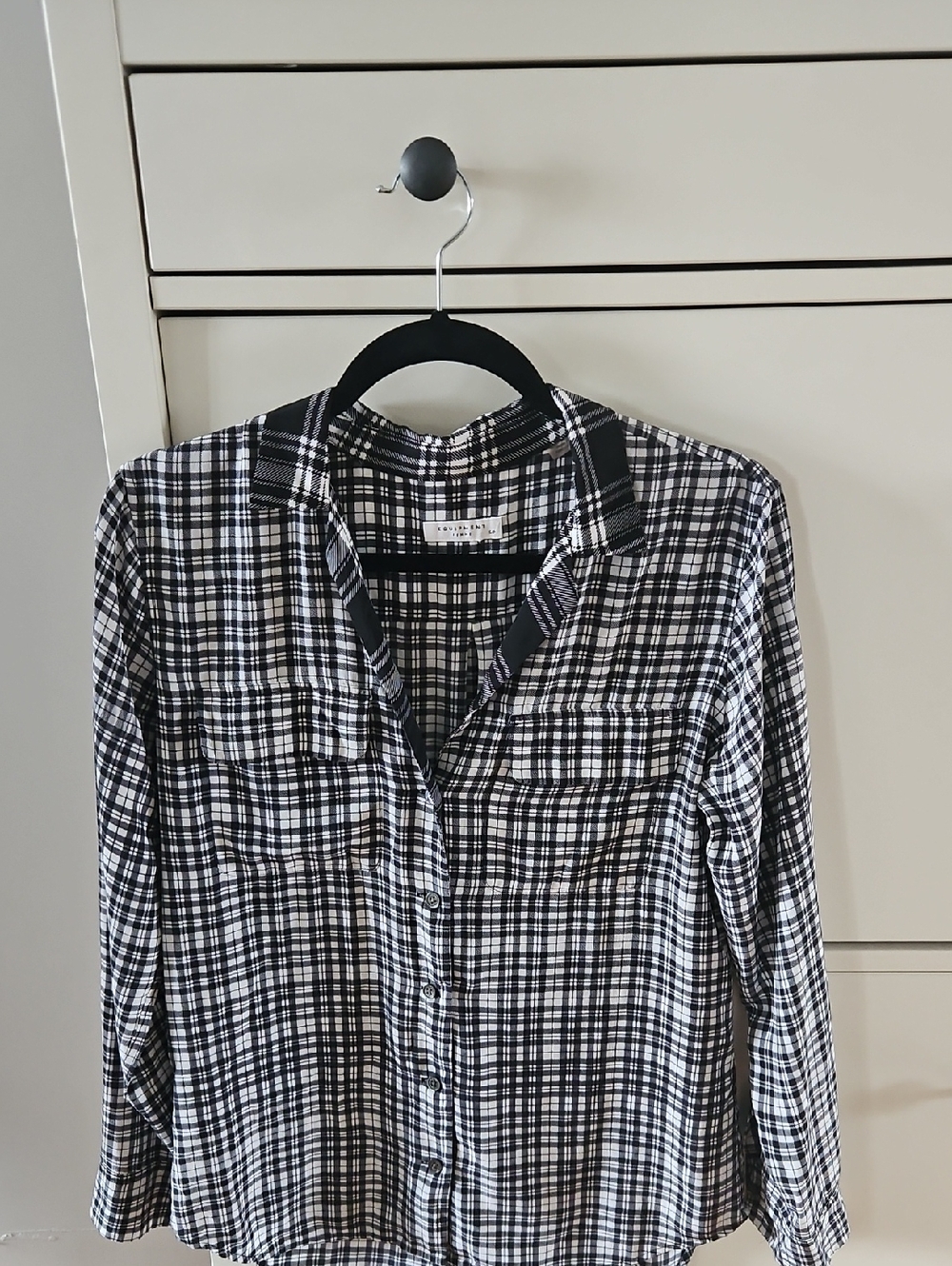 Equipment Black and White Silk Shirt Size Small